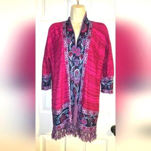 Stunning Ruby Rd Women's Cardigan, Size Large, Boho Cozy Colorful Fringe Preppy